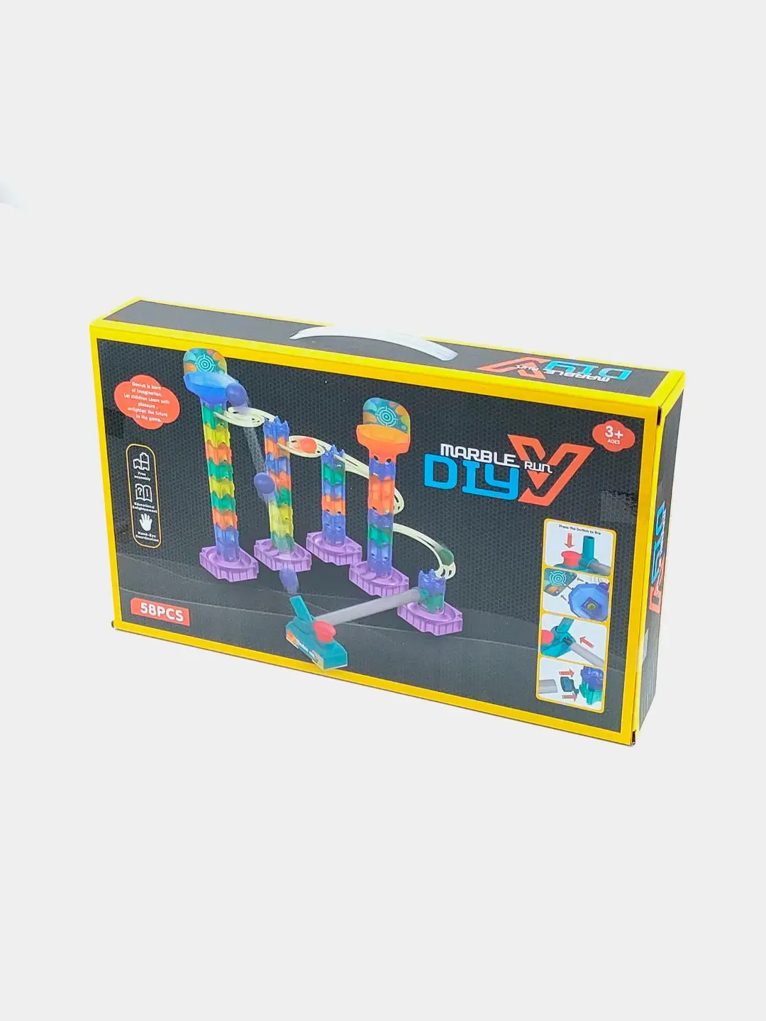 Marble Run konstruktori 58 detal, Bolalar uchun shar yo'llari labirinti, 3 yoshdan boshlab, Kichik motorika va mantiqiy rivojlanish — 4-rasm