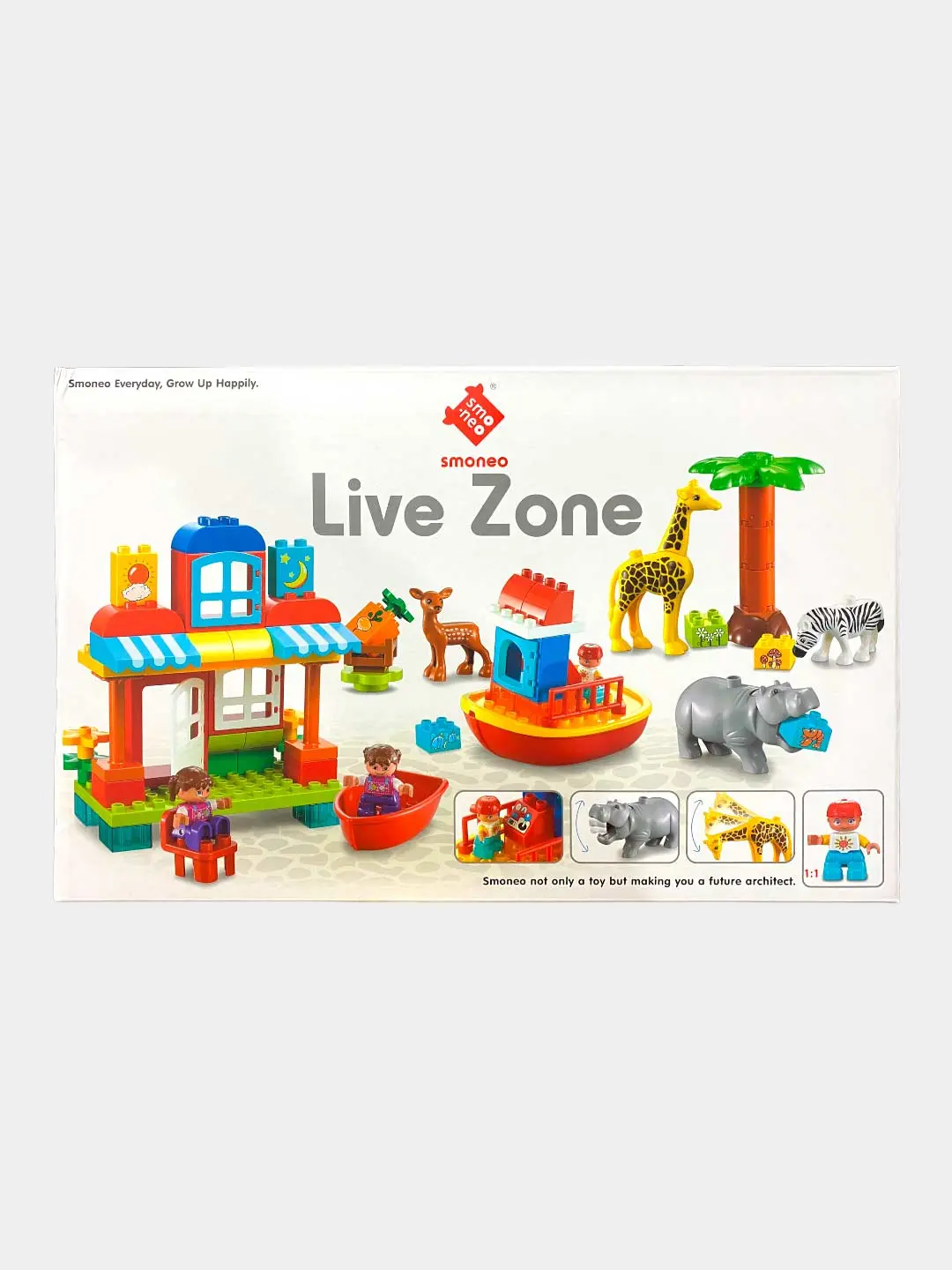 Конструктор Smoneo Live Zone с крупными деталями и фигурками животных, аналог LEGO Duplo
