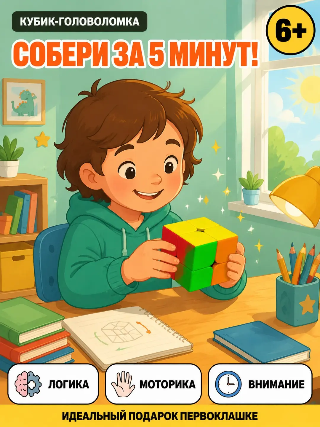 Rubik kubigi 2x2 MF8861, Boshlang'ichlar va bolalar uchun, Mantiq va motorikani rivojlantiradi — 3-rasm