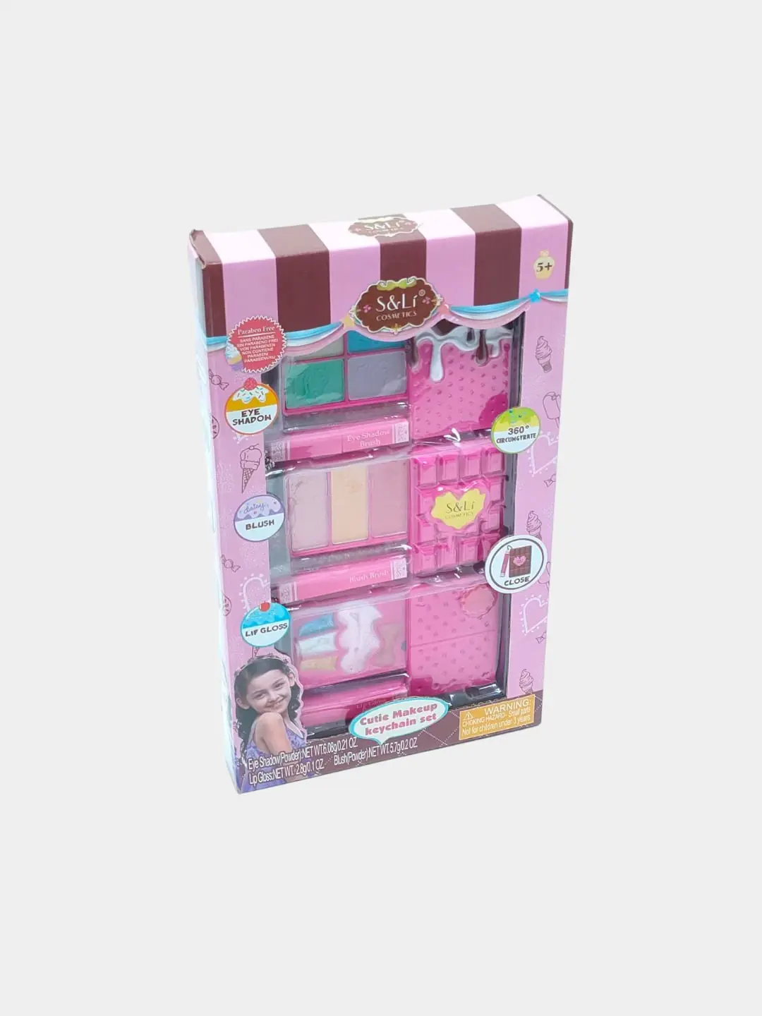 Cutie Makeup Keychain Set bolalar kosmetikasi, Brembok + ten palitrasi, ruzyana, yaltiroq, 5+ qizlar uchun, Xavfsiz formula — 2-rasm
