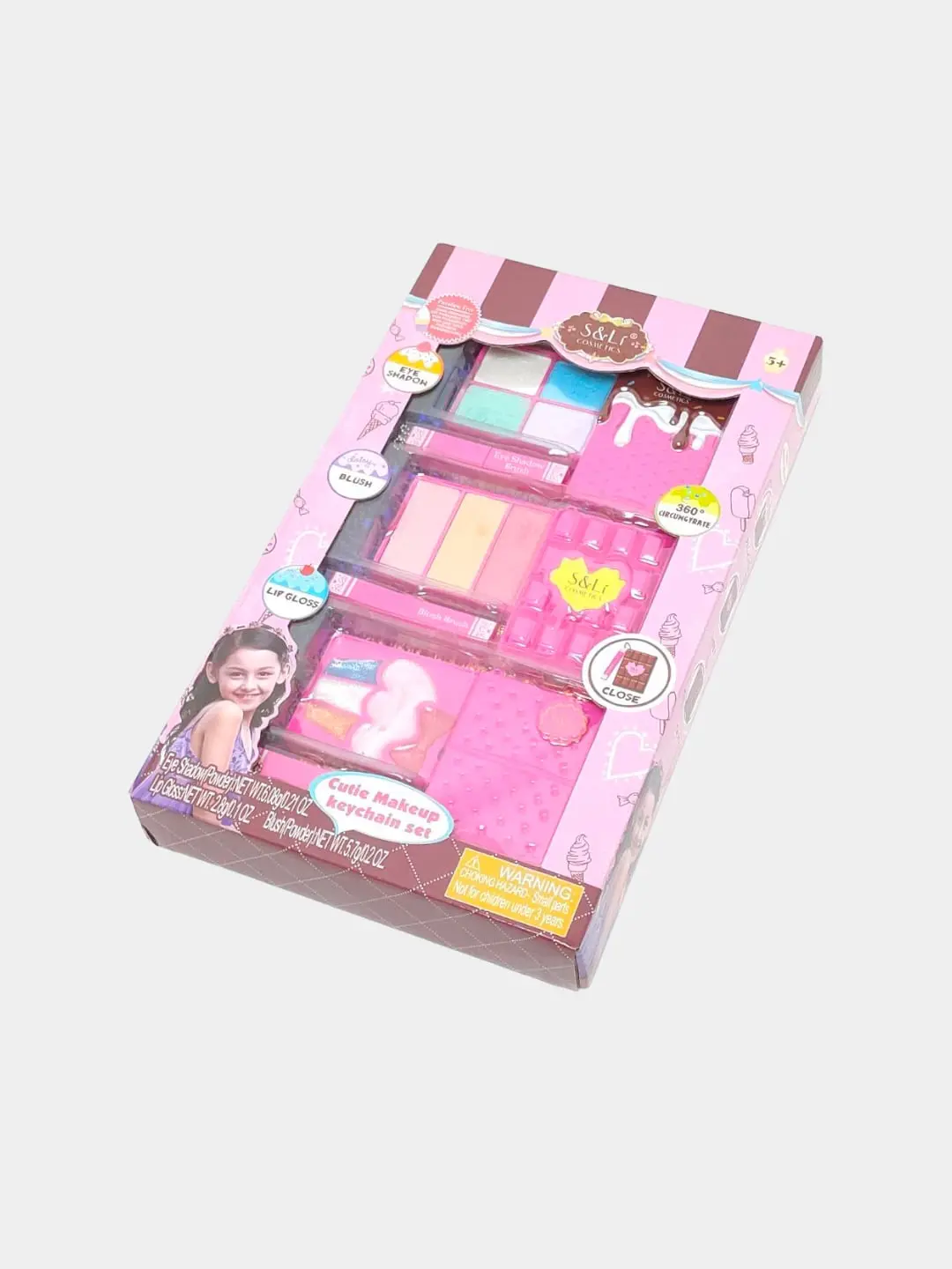 Cutie Makeup Keychain Set bolalar kosmetikasi, Brembok + ten palitrasi, ruzyana, yaltiroq, 5+ qizlar uchun, Xavfsiz formula — 3-rasm