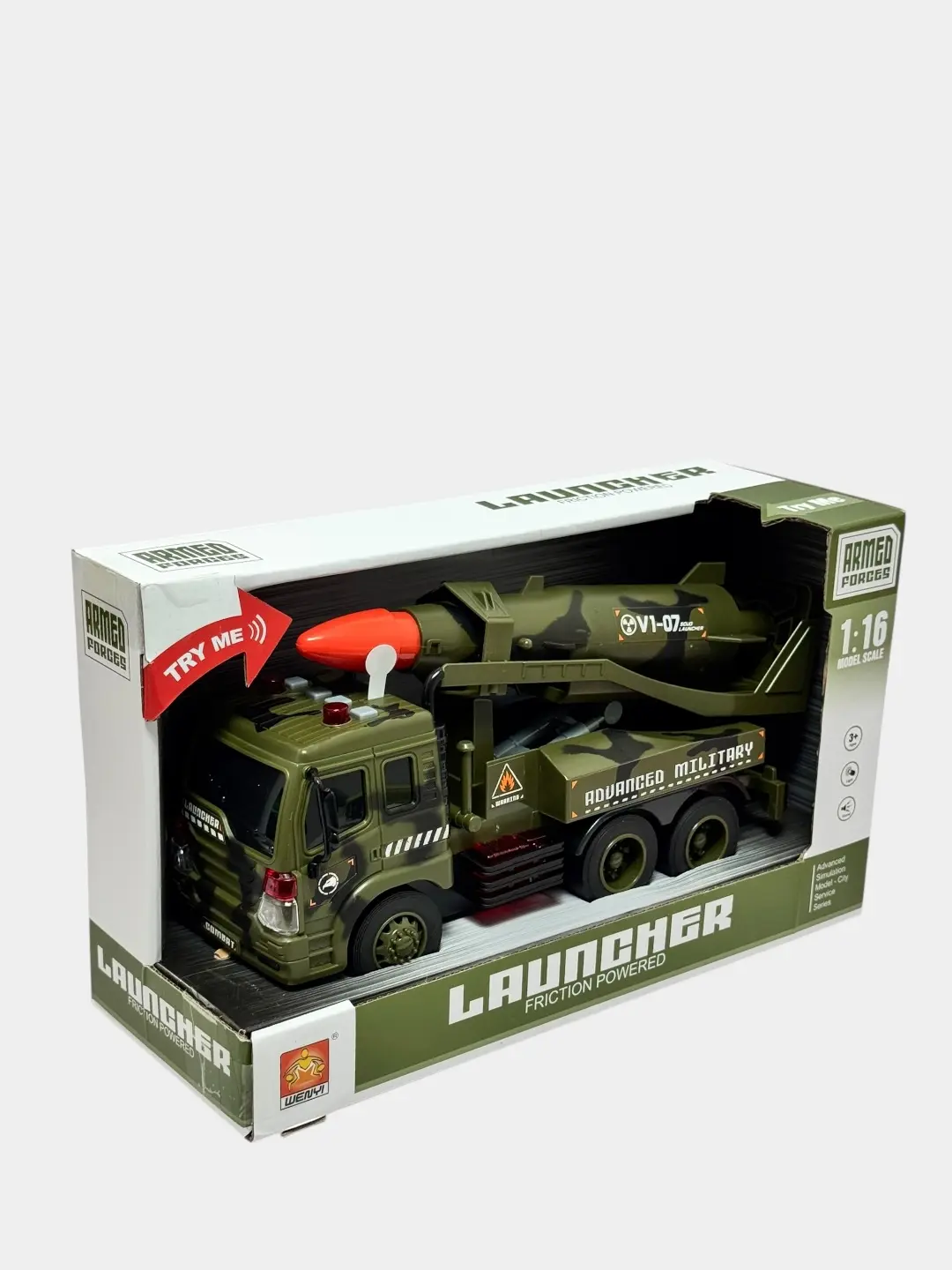 Launcher harbiy raketa mashinasi chiroqli va ovozli inertsion 1:16
