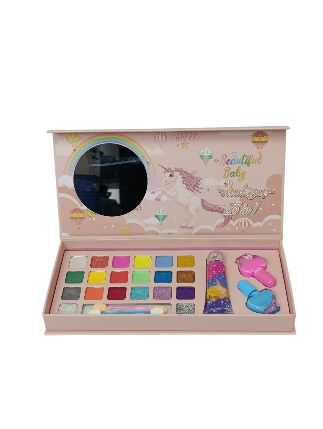 Unicorn 25 in 1 kosmetika to'plami, O'yinchoq makiyaj, 3 yoshdan katta qizlar uchun, Xavfsiz kosmetika — 4-rasm