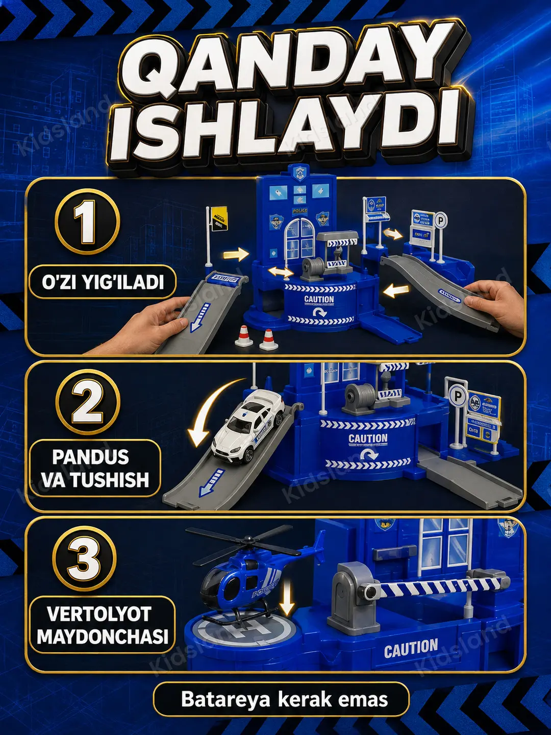 Parking Garaj Politsiya xizmati, metall mashinchalar va vertolyotli o'yin to'plami — 3-rasm