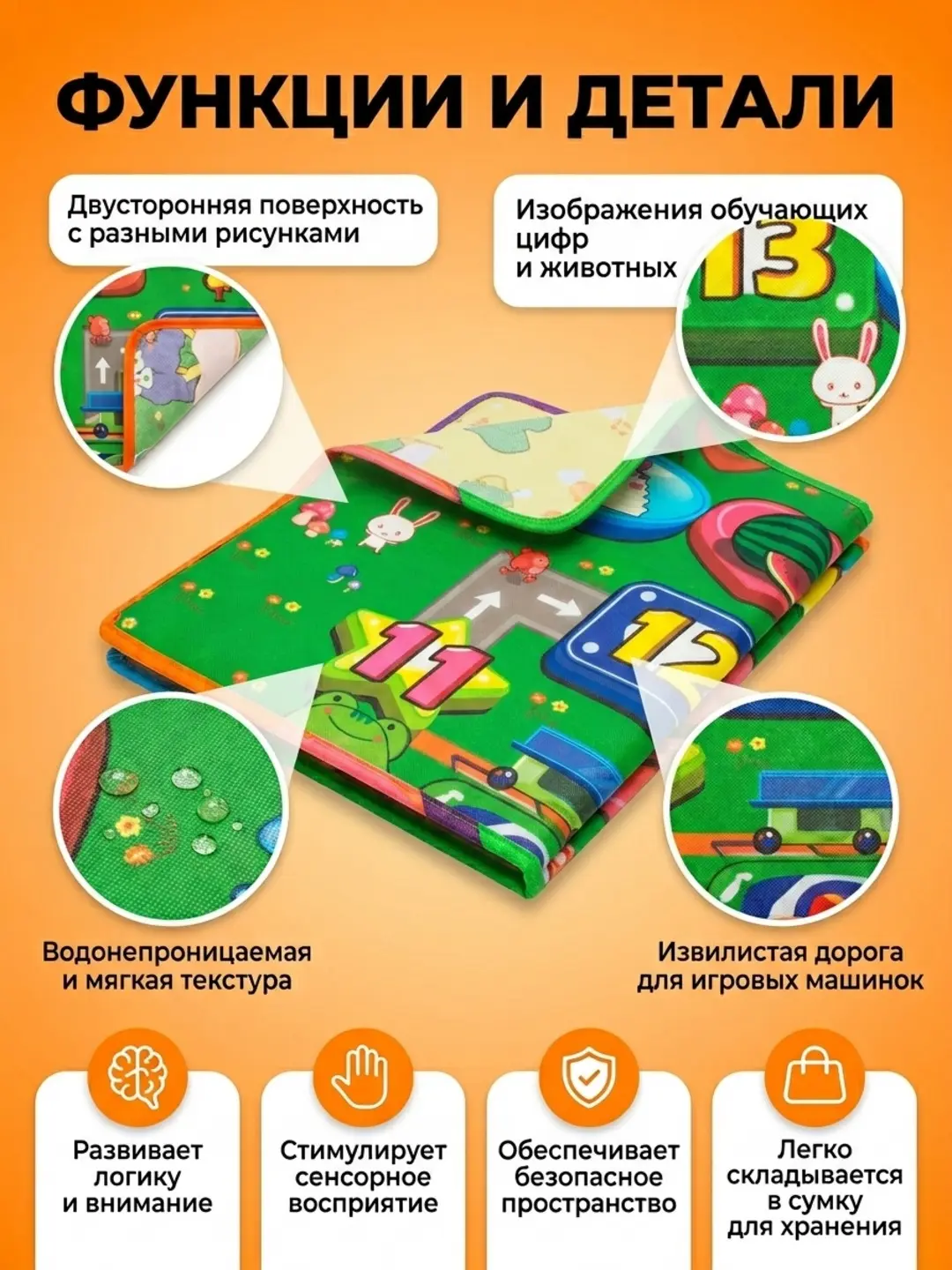 Baby Play 190x180 sm o'yin gilamchasi, yumshoq, o'quvchi, chaqaloqlar uchun — 3-rasm
