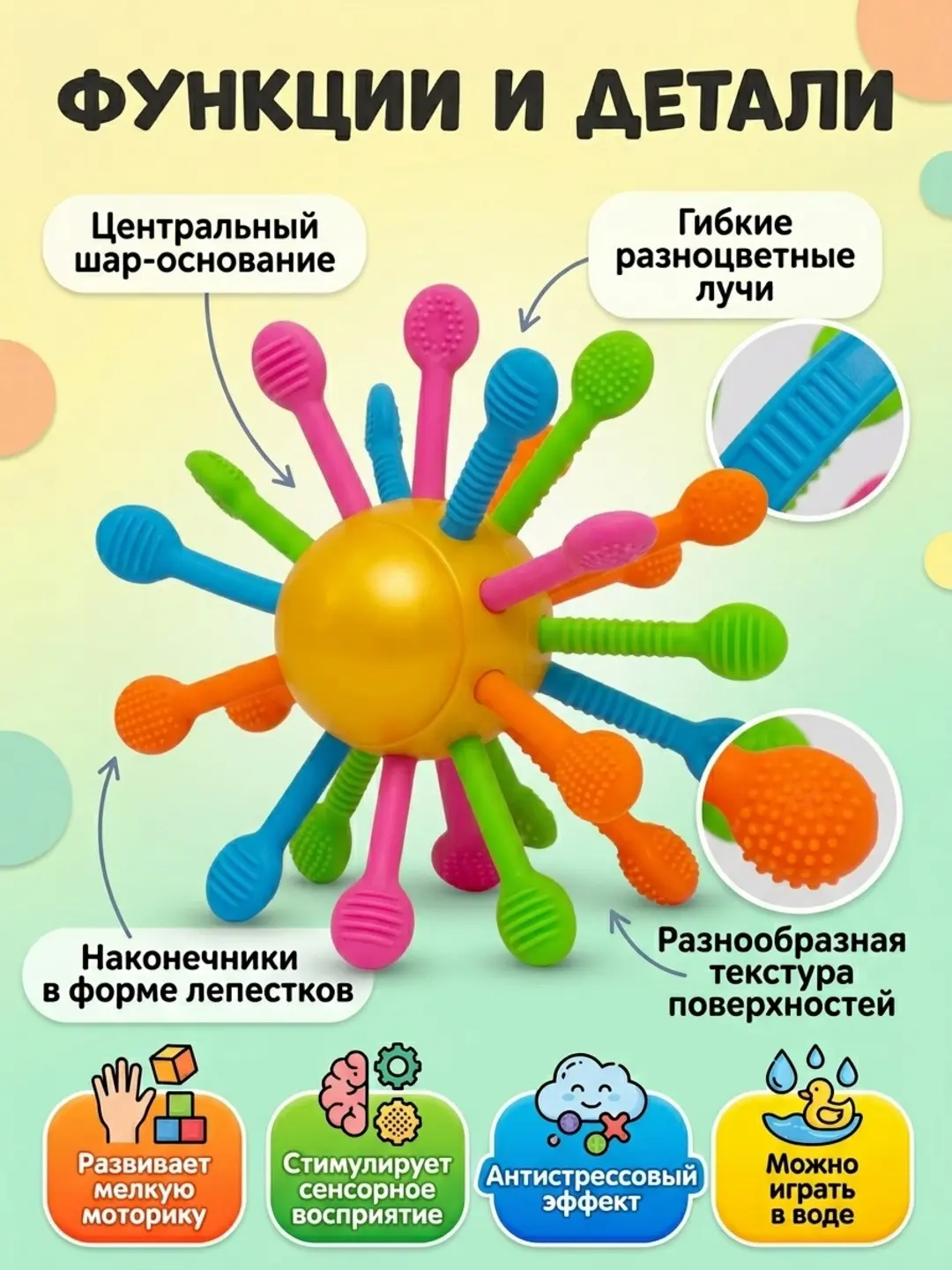 Мяч Молекула Арт SSQ, Развивающая сенсорика и моторика, Для детей всех возрастов, Гибкий и яркий — фото 3