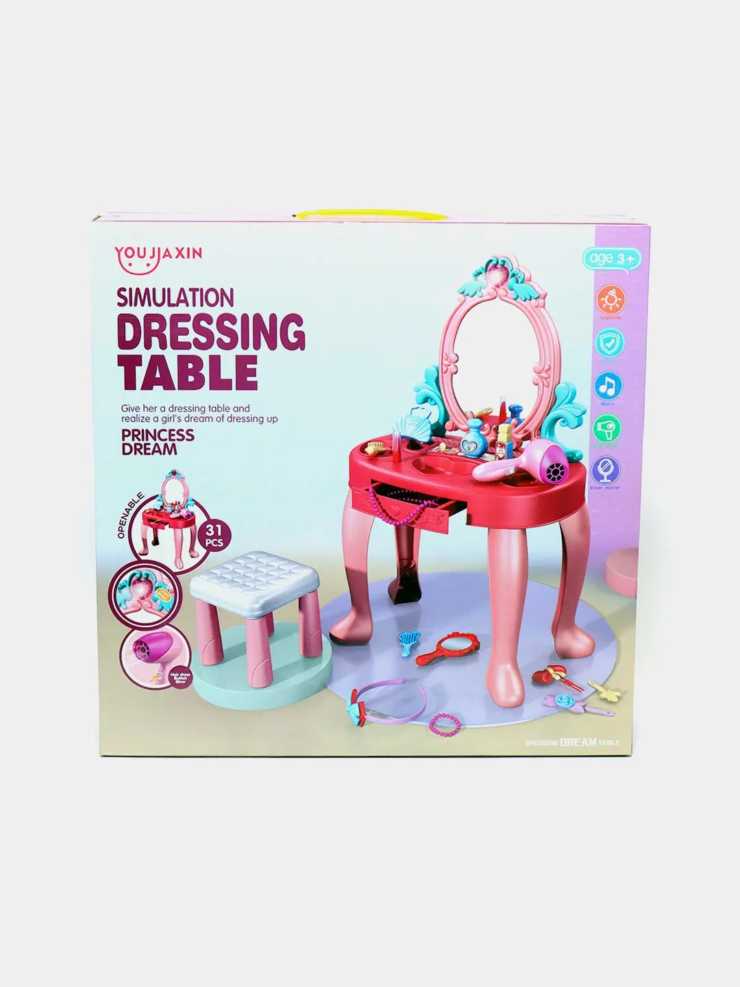 Princess Dream 678-2A bolalar uchun tualet stoli, 31 detal, 3 yoshdan qizlar uchun, rolli o'yin o'yinchoqi — 2-rasm