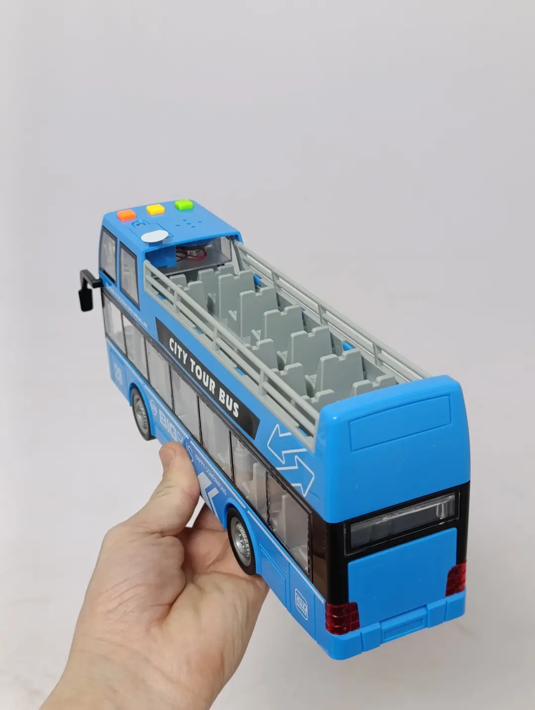 City Tour Bus WENYI 1:16 inersion ikki qavatli ochiq avtobus chiroq va ovozli o'yinchoq — 6-rasm