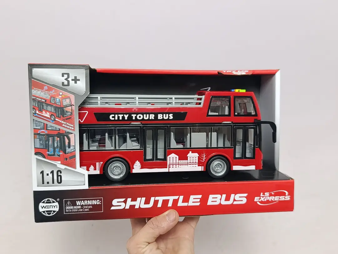 City Tour Bus WENYI 1:16 inersion ikki qavatli ochiq avtobus chiroq va ovozli o'yinchoq — 8-rasm