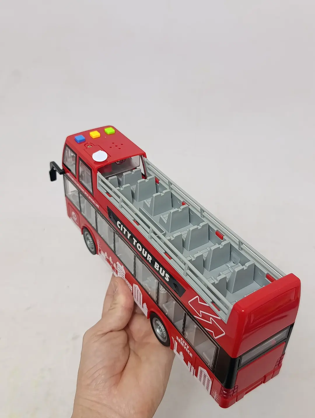 City Tour Bus WENYI 1:16 inersion ikki qavatli ochiq avtobus chiroq va ovozli o'yinchoq — 12-rasm