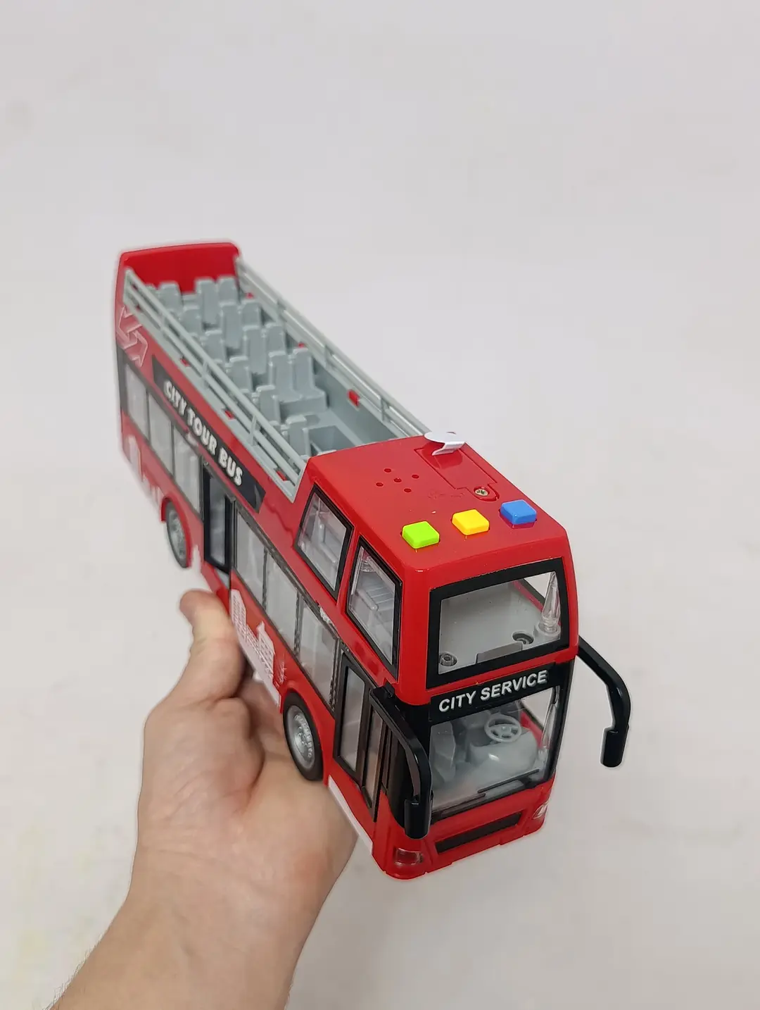 City Tour Bus WENYI 1:16 inersion ikki qavatli ochiq avtobus chiroq va ovozli o'yinchoq — 13-rasm