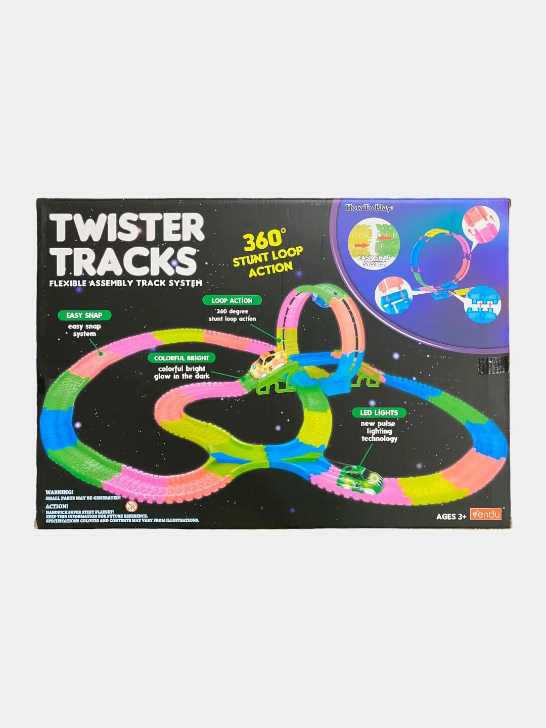 Twister avto treki Art. 7795, Yorqin LED mashinalari bilan poyga treki, 3 yoshdan katta bolalar uchun, Motorika, Mantiqni rivojlantiradi