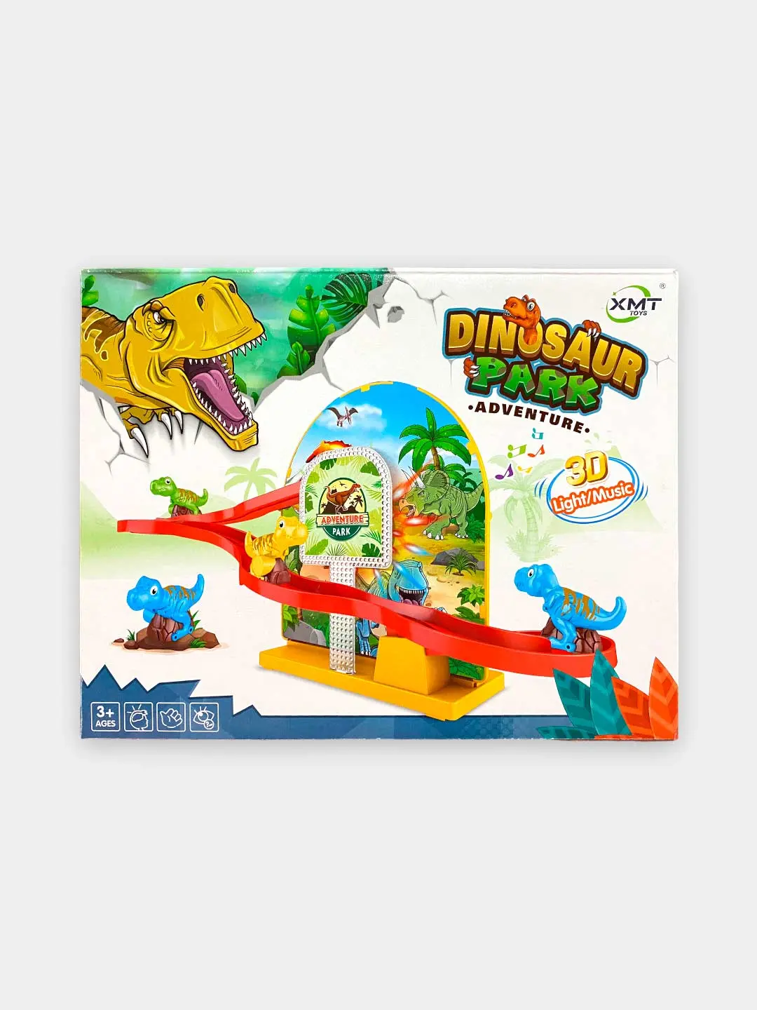 Dinosaur Park slidashi o'yinchoq seti, Yorug'lik-ovoz effektlari, 3 yoshdan oshgan bolalar uchun, Motor rivojlanishi