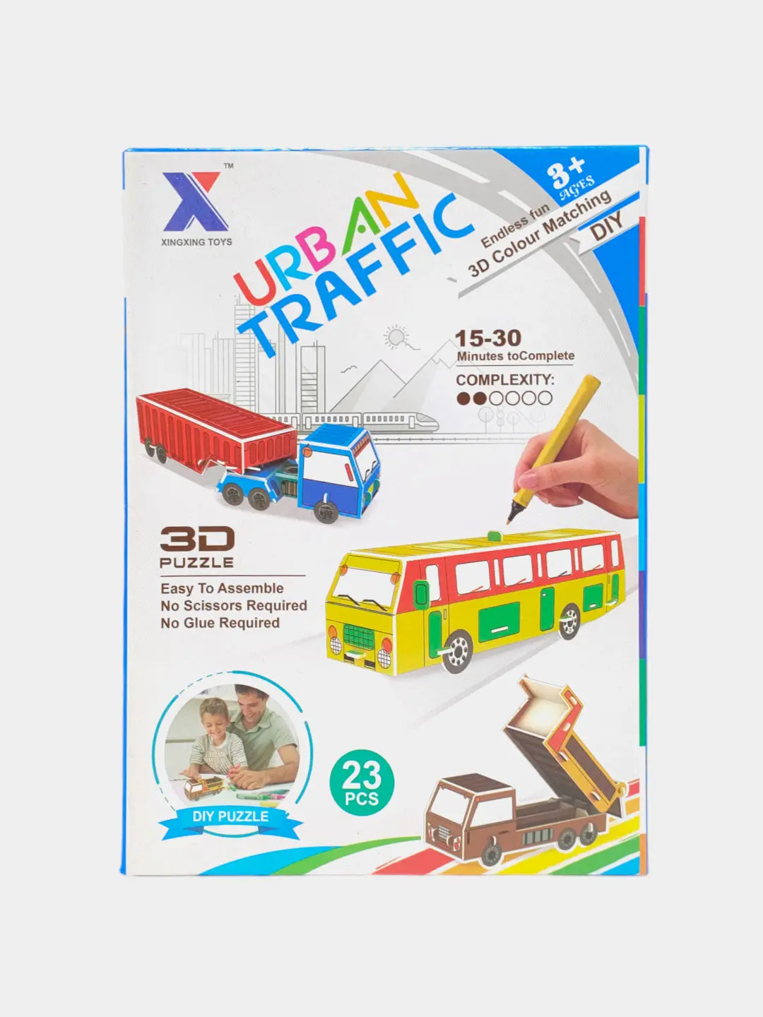 3D конструктор Urban Traffic, 2в1 модель транспорта и раскраска, развивающая моторику, для детей от 3 лет