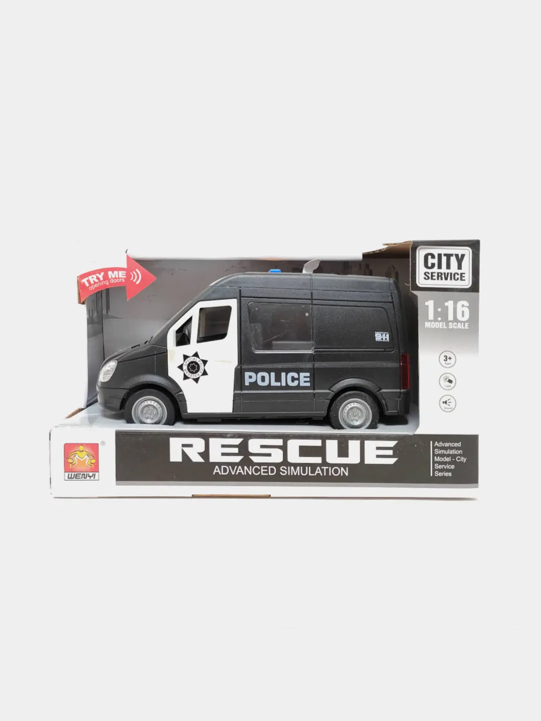Politsiya furgoni Rescue WENYI inersion, chiroqli va ovozli, 1:16