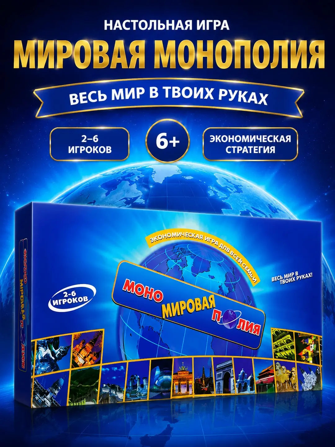 Настольная игра Мировая Монополия, экономическая стратегия для всей семьи, развивающая финансовую грамотность, 6+ лет