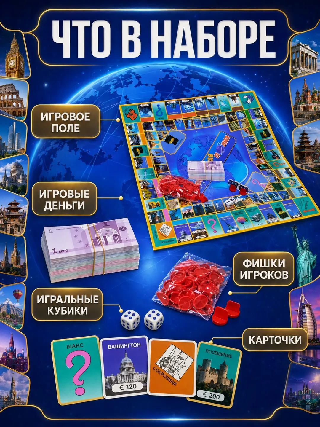 Dunyo Monopoliya stol o'yini, oila uchun iqtisodiy strategiya, moliyaviy savodxonlikni rivojlantiradi, 6+ yosh — 2-rasm