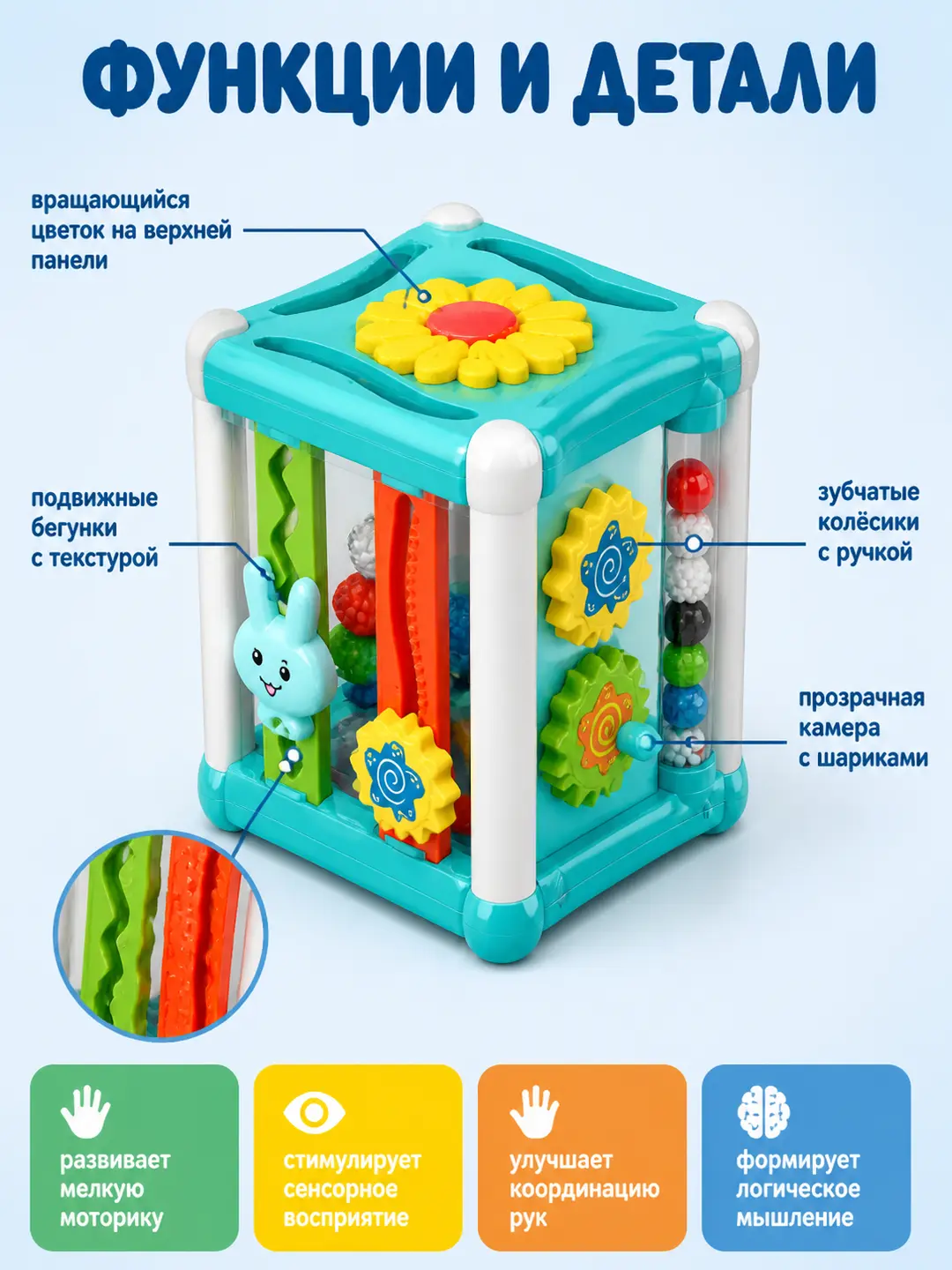 Kichkintoylar uchun rivojlantiruvchi kub, Sensorli elementli stol, 6 oydan erta rivojlanish — 3-rasm
