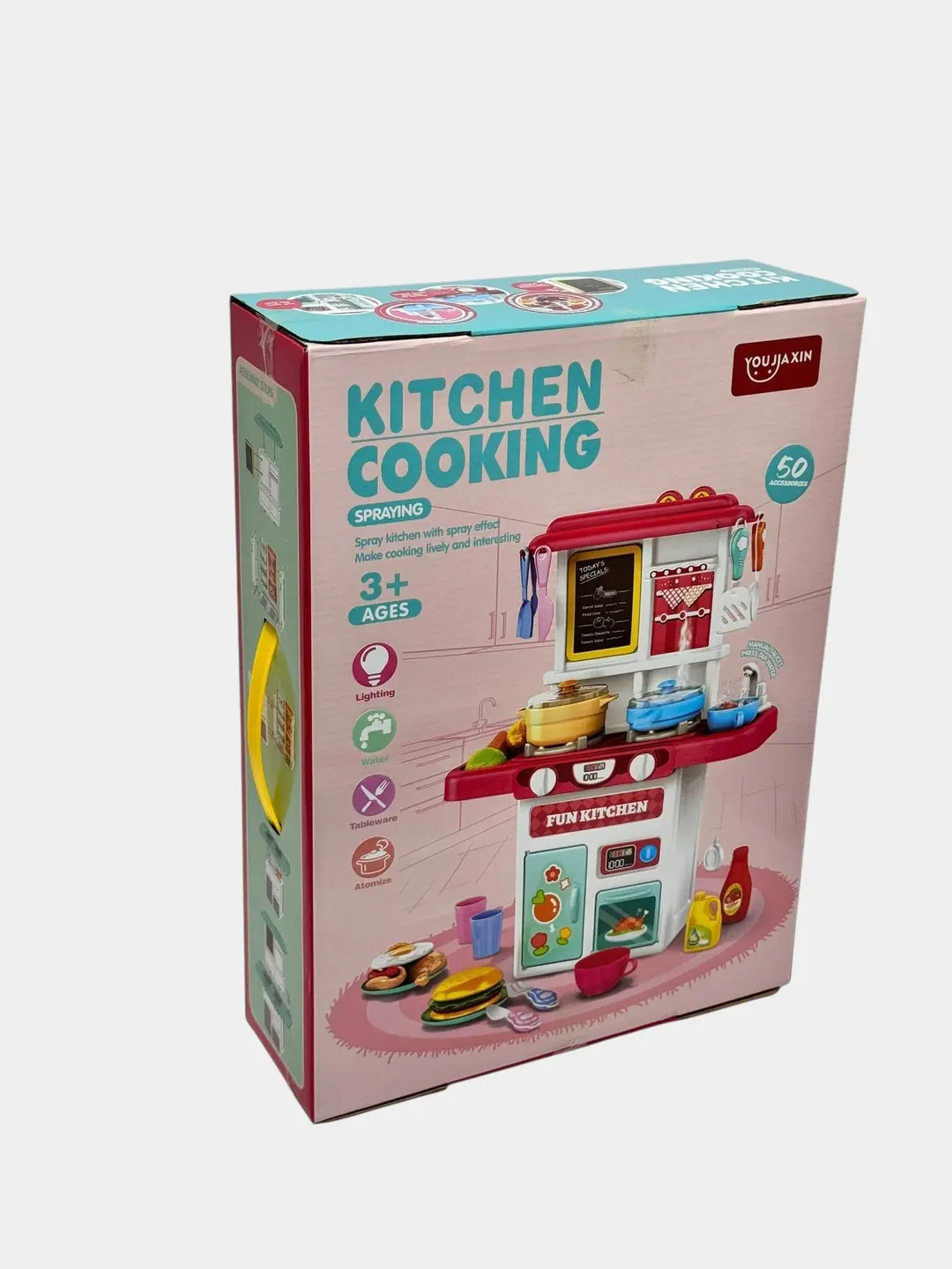 Fun Kitchen o'yinchoq oshxonasi, bug' effektli va 50 ta aksessuarli, 3 yoshdan katta bolalar uchun — 2-rasm