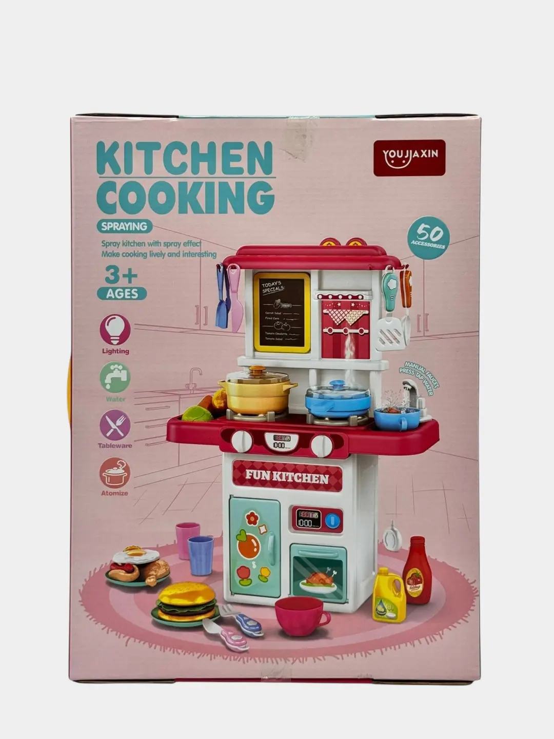 Fun Kitchen o'yinchoq oshxonasi, bug' effektli va 50 ta aksessuarli, 3 yoshdan katta bolalar uchun — 3-rasm