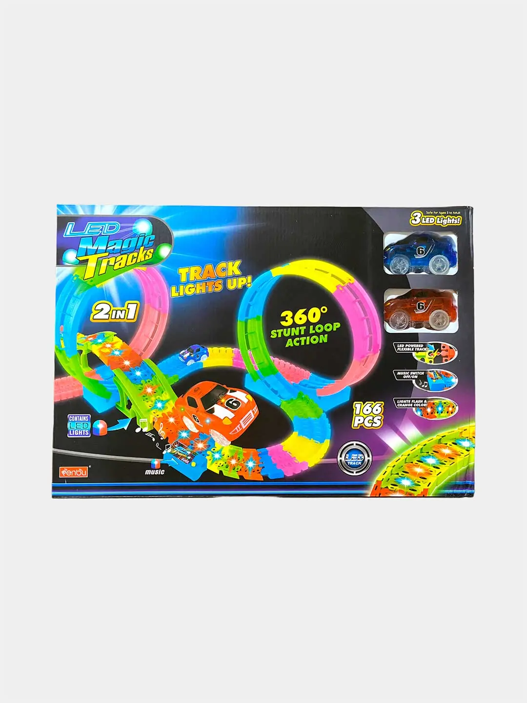 Magic trek 166 detal, LED 360° loop, 3 yoshdan katta bolalar uchun, 3 mashina — 5-rasm