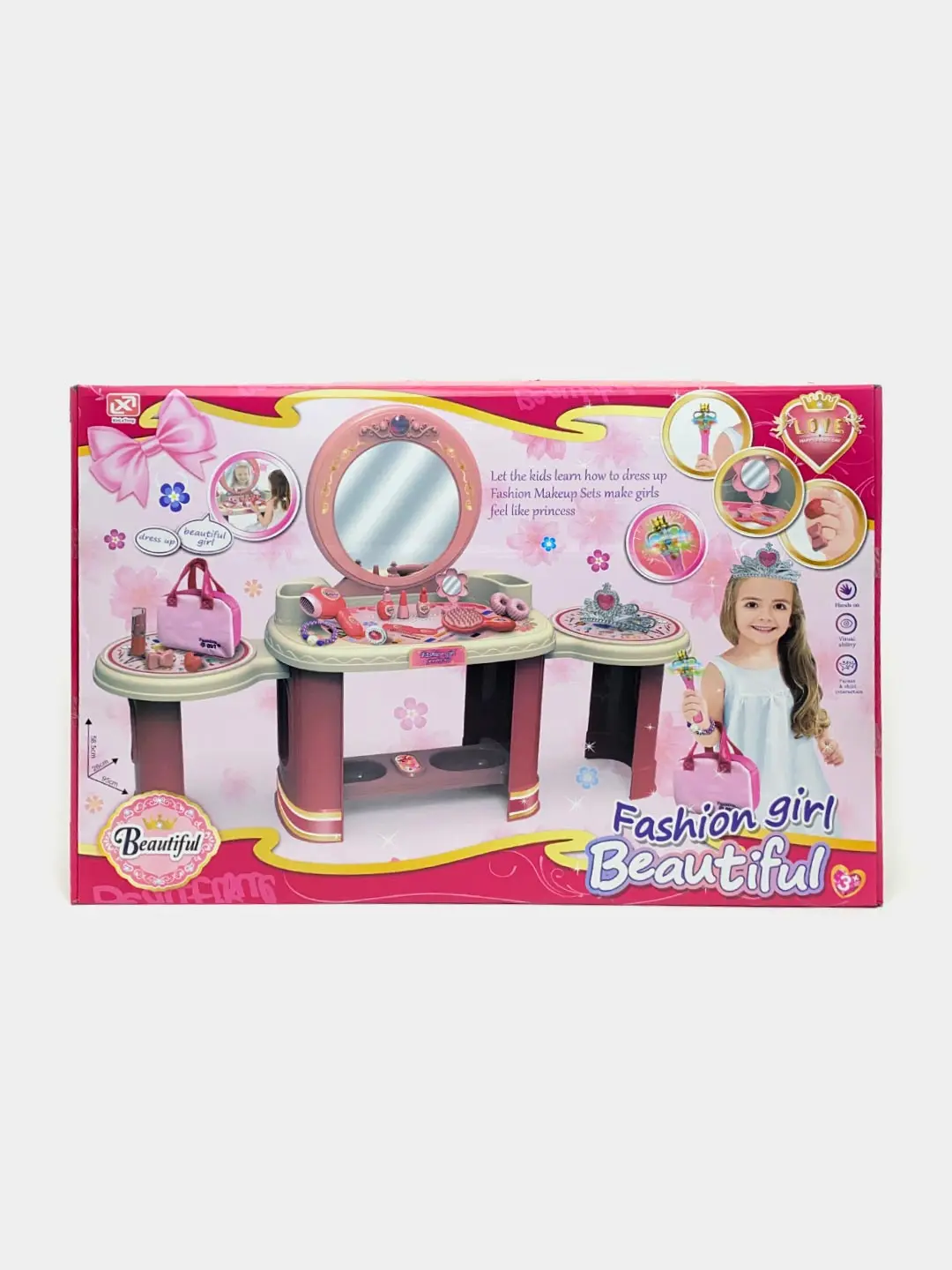 Fashion girl Beautiful bolalar uchun tualet stoli, Oyna va kosmetika to'plami, Qizlar uchun — 2-rasm
