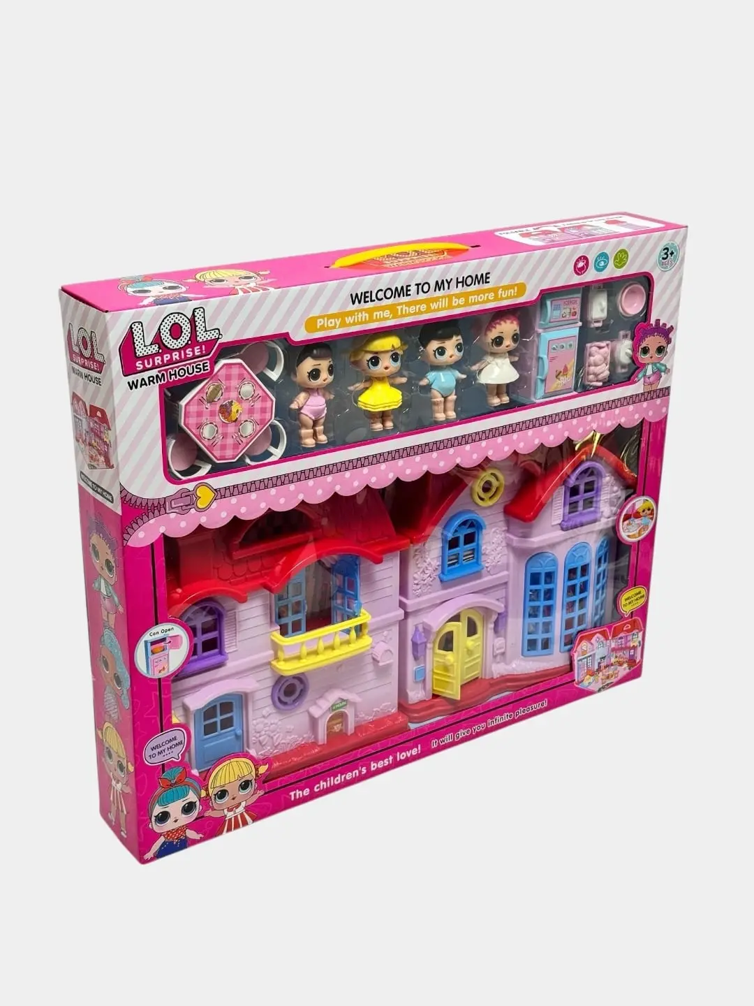 LOL Warm House kukol uyi mebel va kukollar bilan, Pushti, 3+ yoshli qizlar uchun