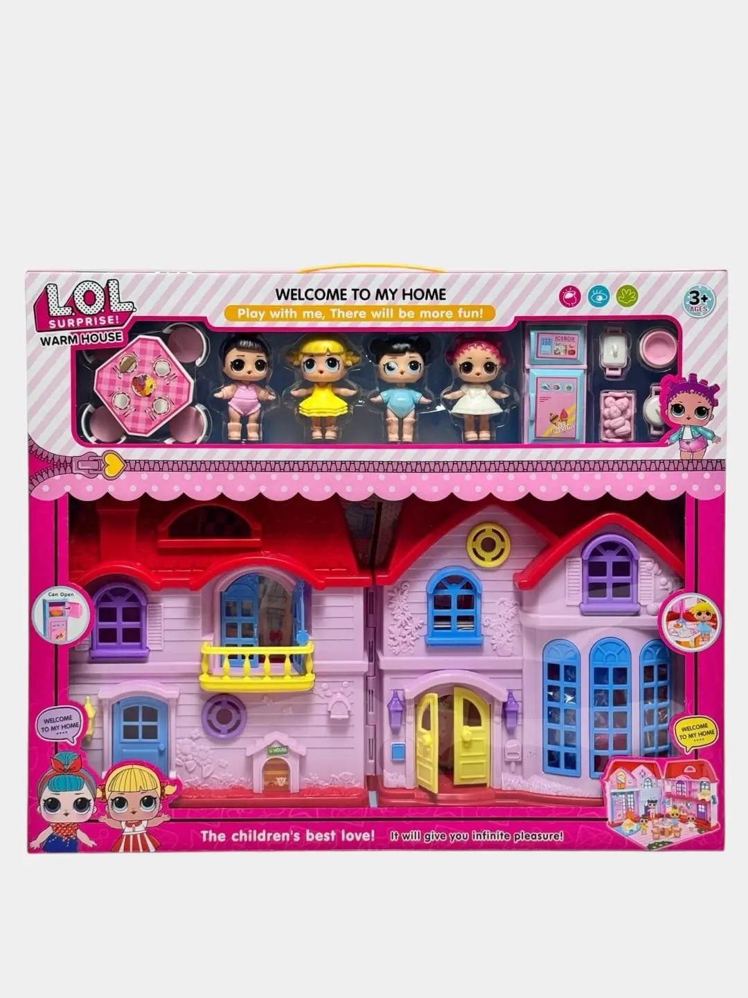 LOL Warm House kukol uyi mebel va kukollar bilan, Pushti, 3+ yoshli qizlar uchun — 2-rasm