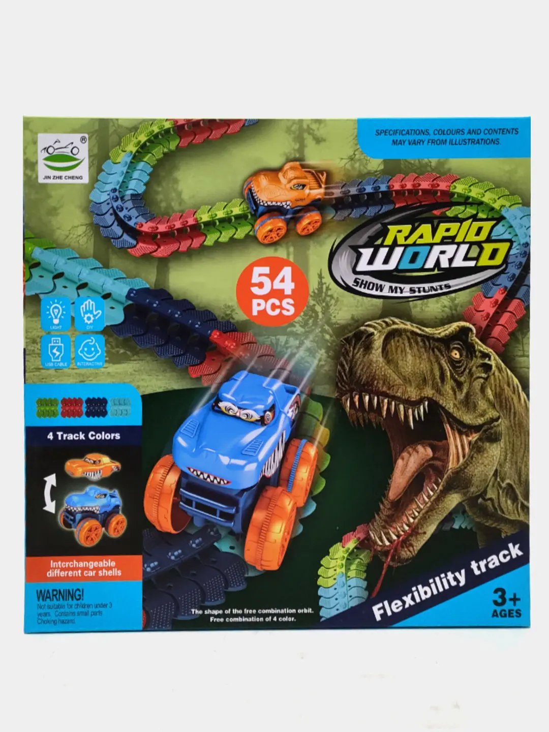 Rapid World Dino avtotreki, pusk mexanizmi va dinozavr bilan o'g'il bolalar uchun — 2-rasm