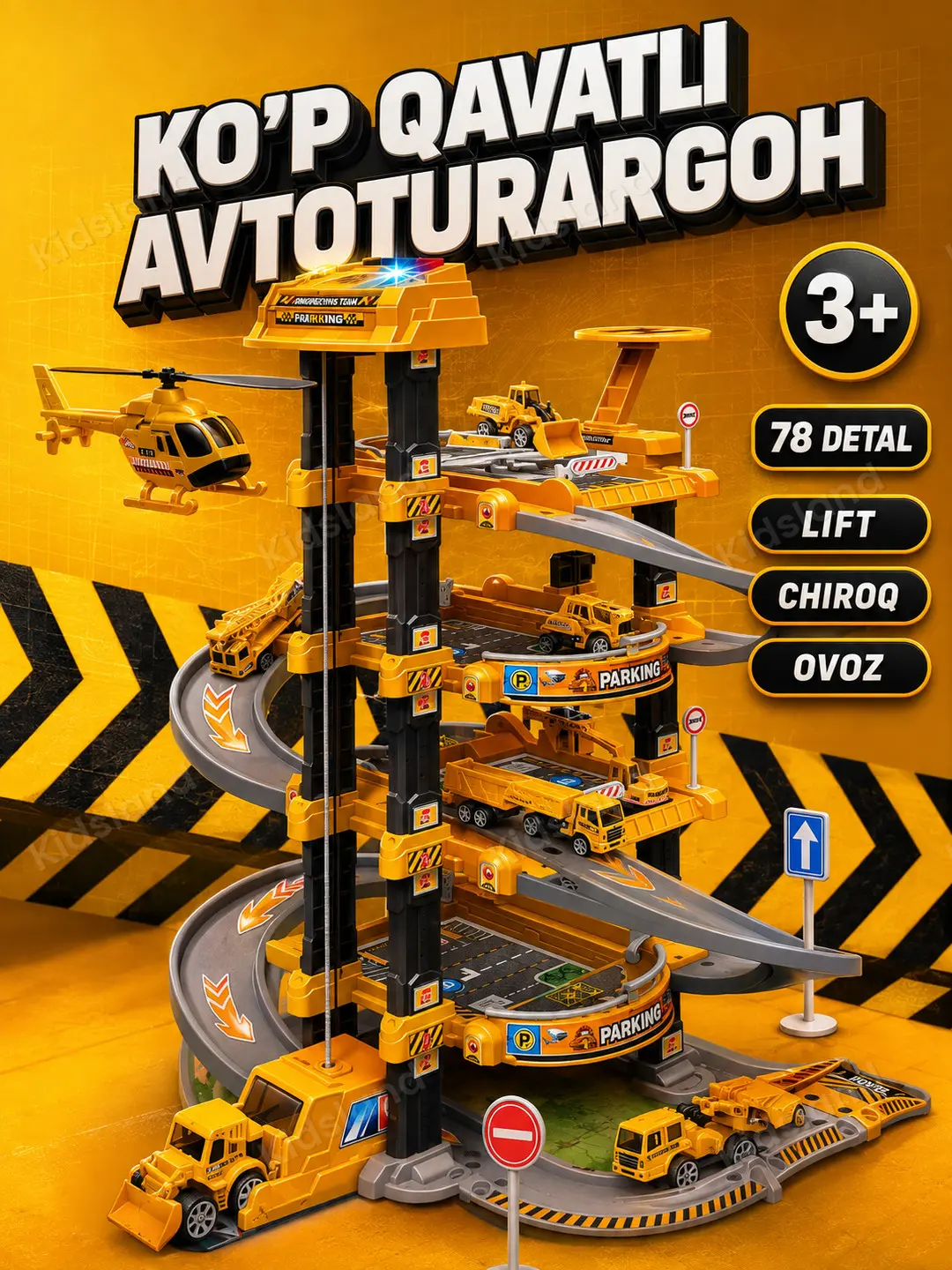 Garage City ko'p qavatli o'yin to'plami, Mashinalar va liftli avtobekati, 3 yoshdan oshgan bolalar uchun — 3-rasm