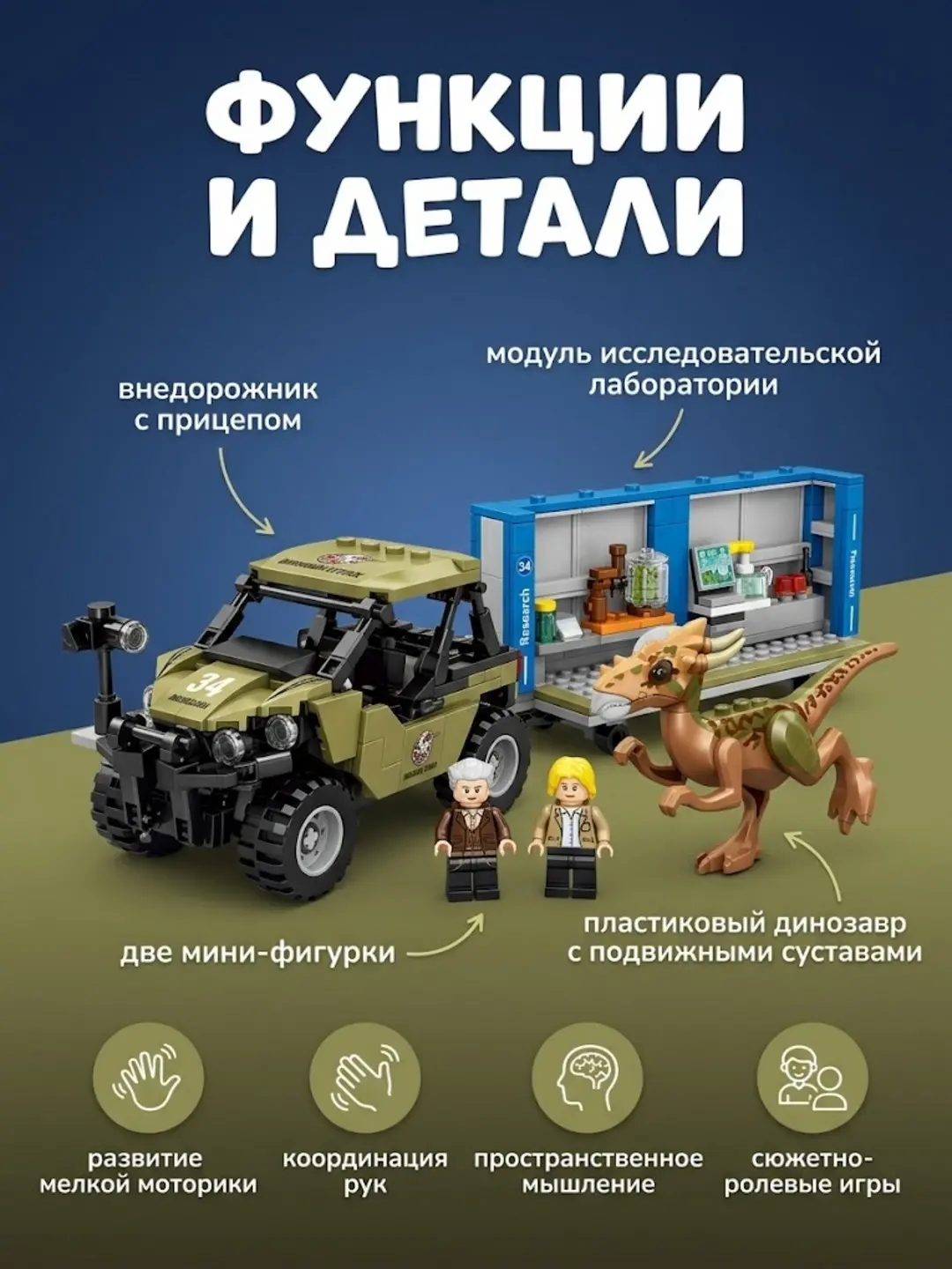 Dinozor hujumi konstruktori, 468 dona, 6 yoshdan boshlab, syujetli o'yinlar uchun — 3-rasm