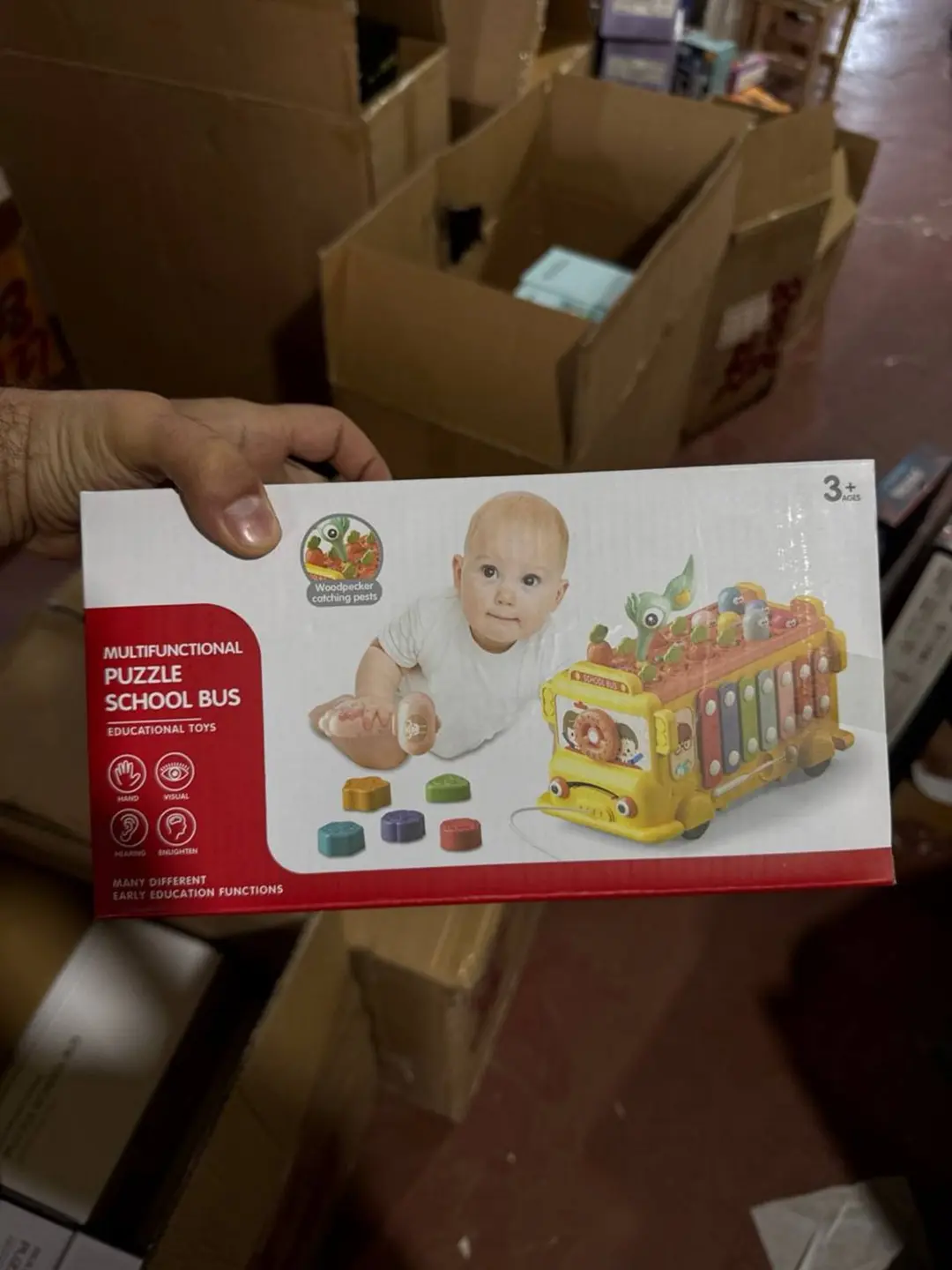 Maktab avtobusi 10 tasi 1 da rivojlantiruvchi o'yinchoq, Sorter va ksilofon, 1-4 yoshli bolalar uchun mashina