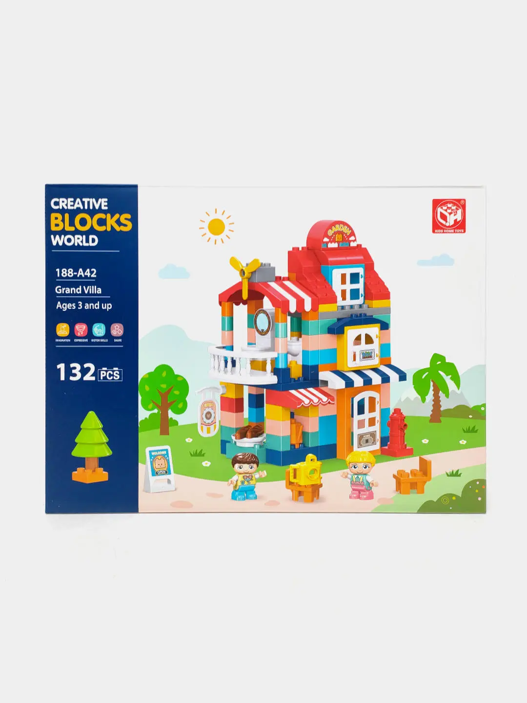 Grand Villa Creative Blocks World konstruktori, 132 katta detal, 3 yoshdan katta bolalar uchun, Motorika va mantiqni rivojlantiradi — 4-rasm
