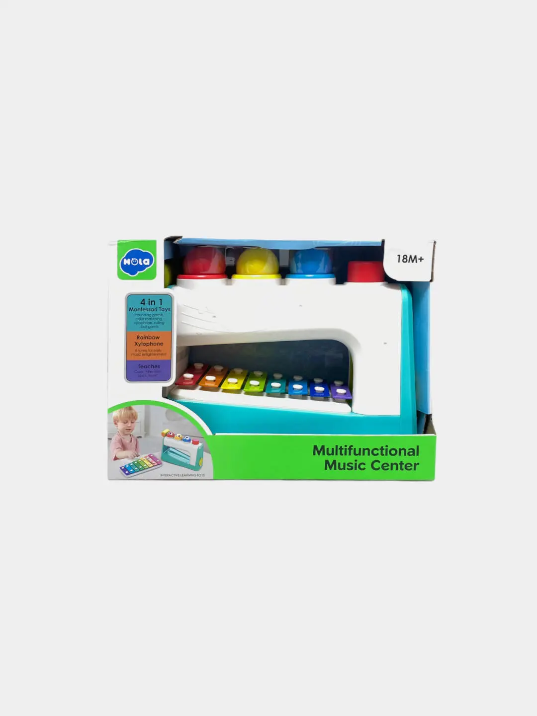 Hola rivojlantiruvchi o'yin markazi 4 tasi 1 da, Ksilofon va metallofonli sorter, 1-3 yoshli bolalar uchun