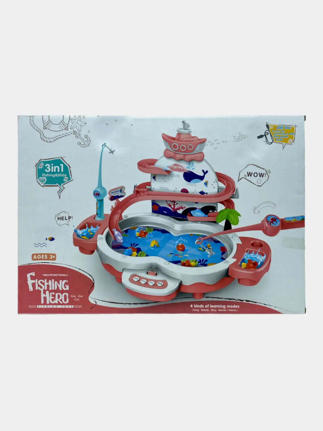 Набор рыбалки с горкой 3 в 1 Fishing Hero, музыкальный игровой центр с USB