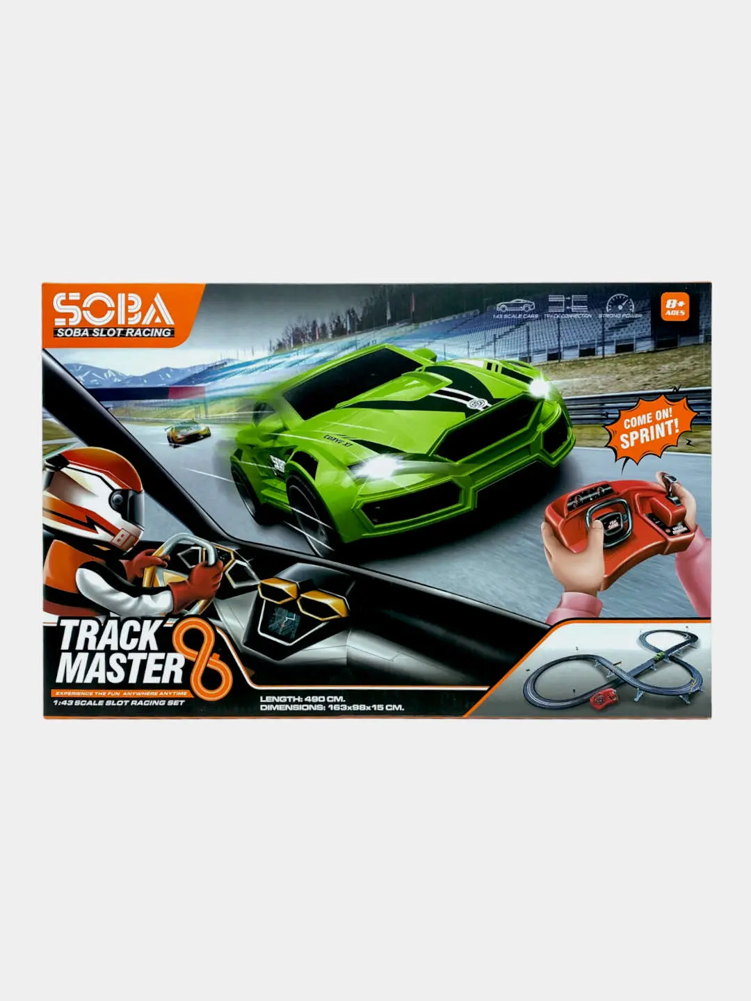 Track Master poyga treki, 490 sm, 1:43, 8 yoshdan katta bolalar uchun, pultli