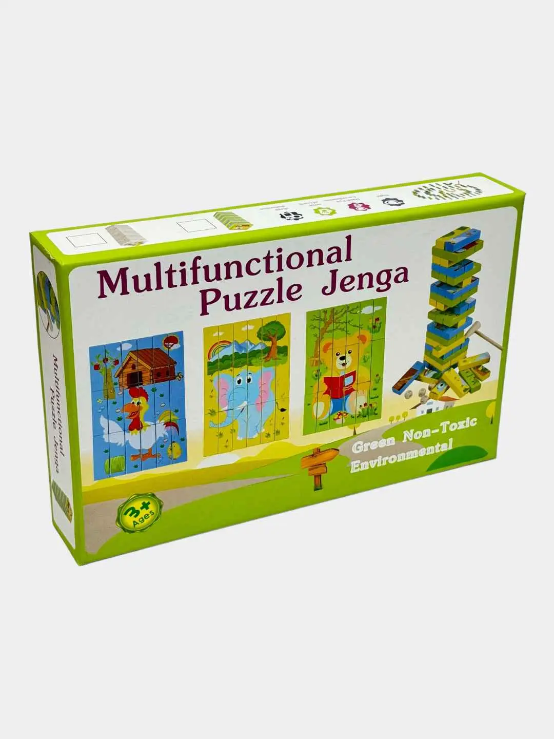 Yog'och o'yinchoqlar jenga pazl Multifunctional Puzzle Jenga bolg'acha bilan