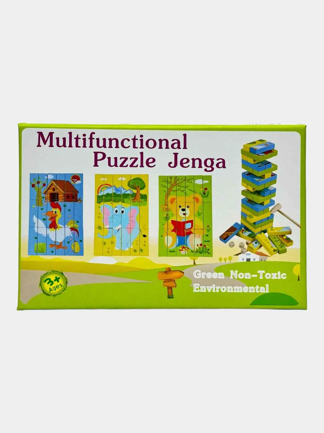 Yog'och o'yinchoqlar jenga pazl Multifunctional Puzzle Jenga bolg'acha bilan — 4-rasm