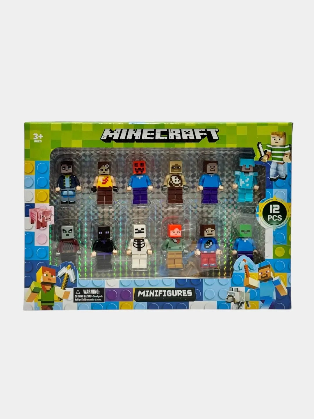 Minecraft minifiquralar to'plami, 12 dona, Pikselli uslub, 3+ yoshli bolalar uchun, Motorika rivojlanishi — 5-rasm