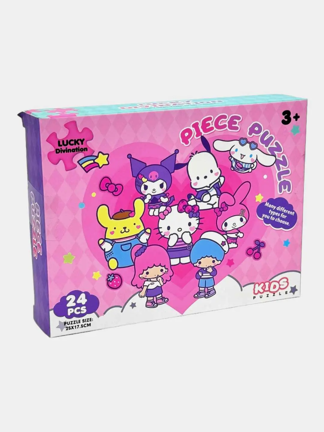 Kuromi Sanrio pazli 24 ta detal, rasm olchami 25x17,5 sm, bolalar uchun rivojlantiruvchi pazl 3 yoshdan