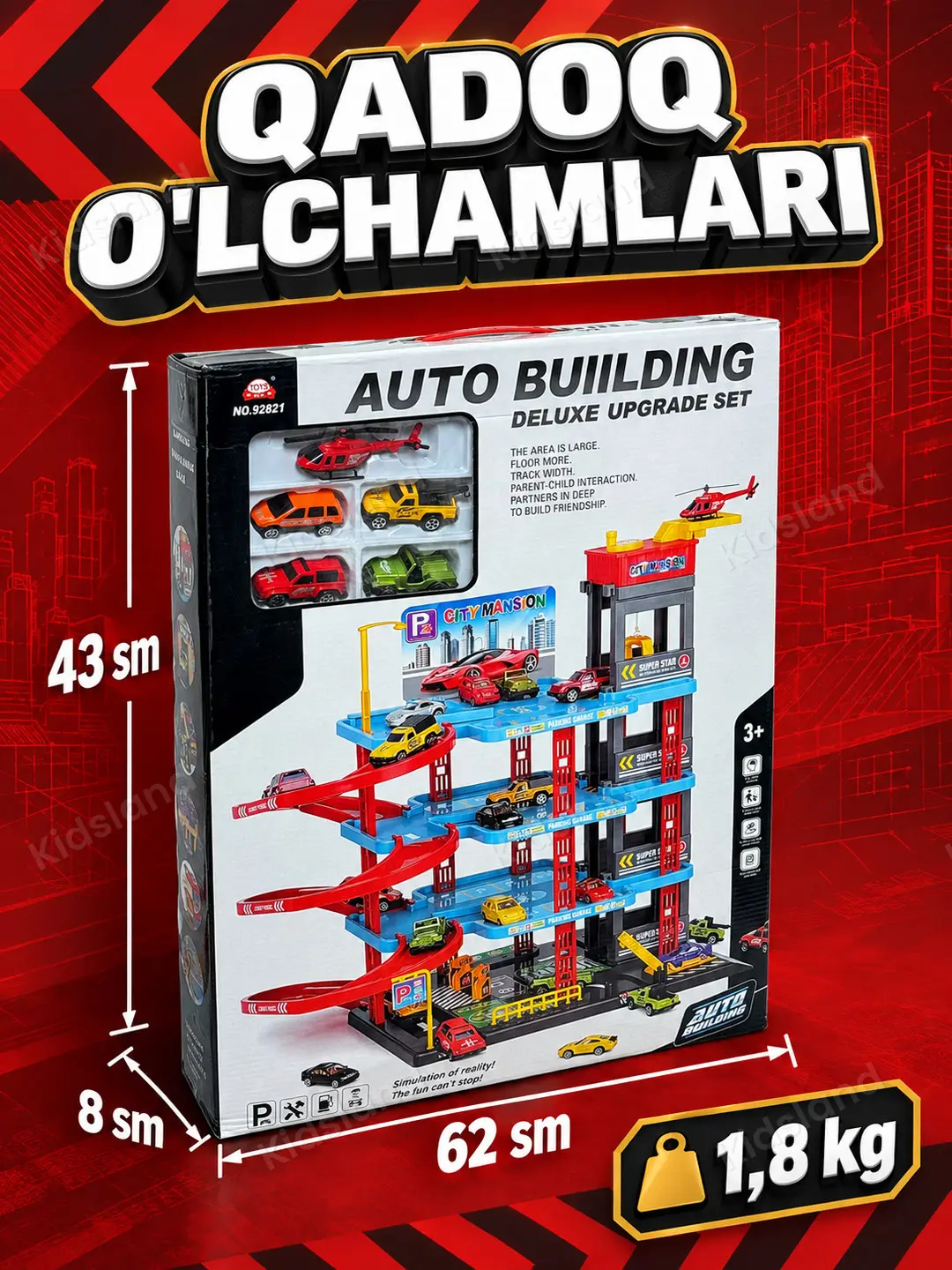 O'yin to'plami Garaj avtoturargoh Auto Building 4 qavatli, lift va 5 mashina bilan — 4-rasm