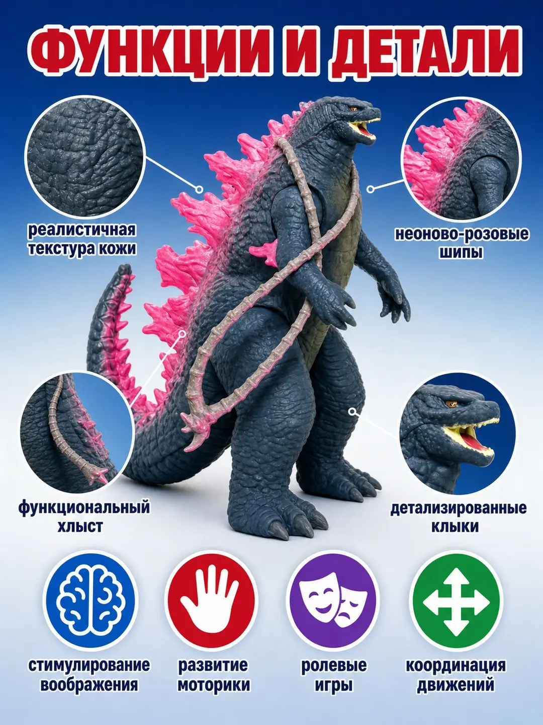 Godzilla Skar King figurkasi, tafsilotli, 4+ yoshli bolalar uchun, kollektsiyali — 3-rasm