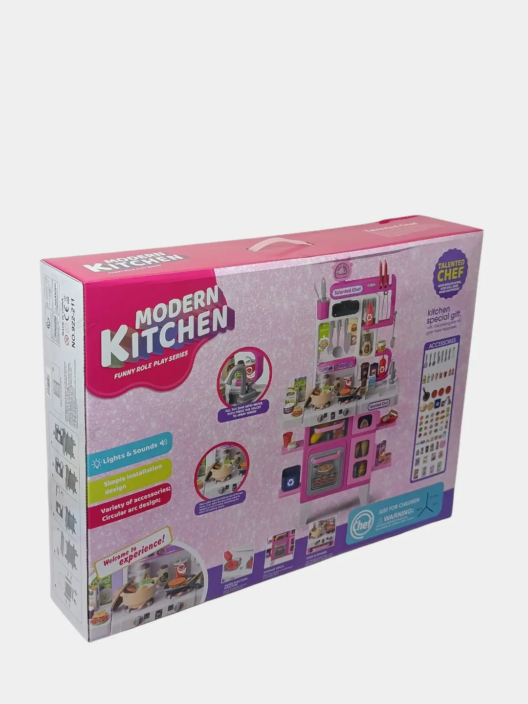 Chef Kitchen o'yinchoq oshxonasi, aksessuarlar va ovozli, 3 yoshdan boshlab rol o'yinlari uchun — 4-rasm