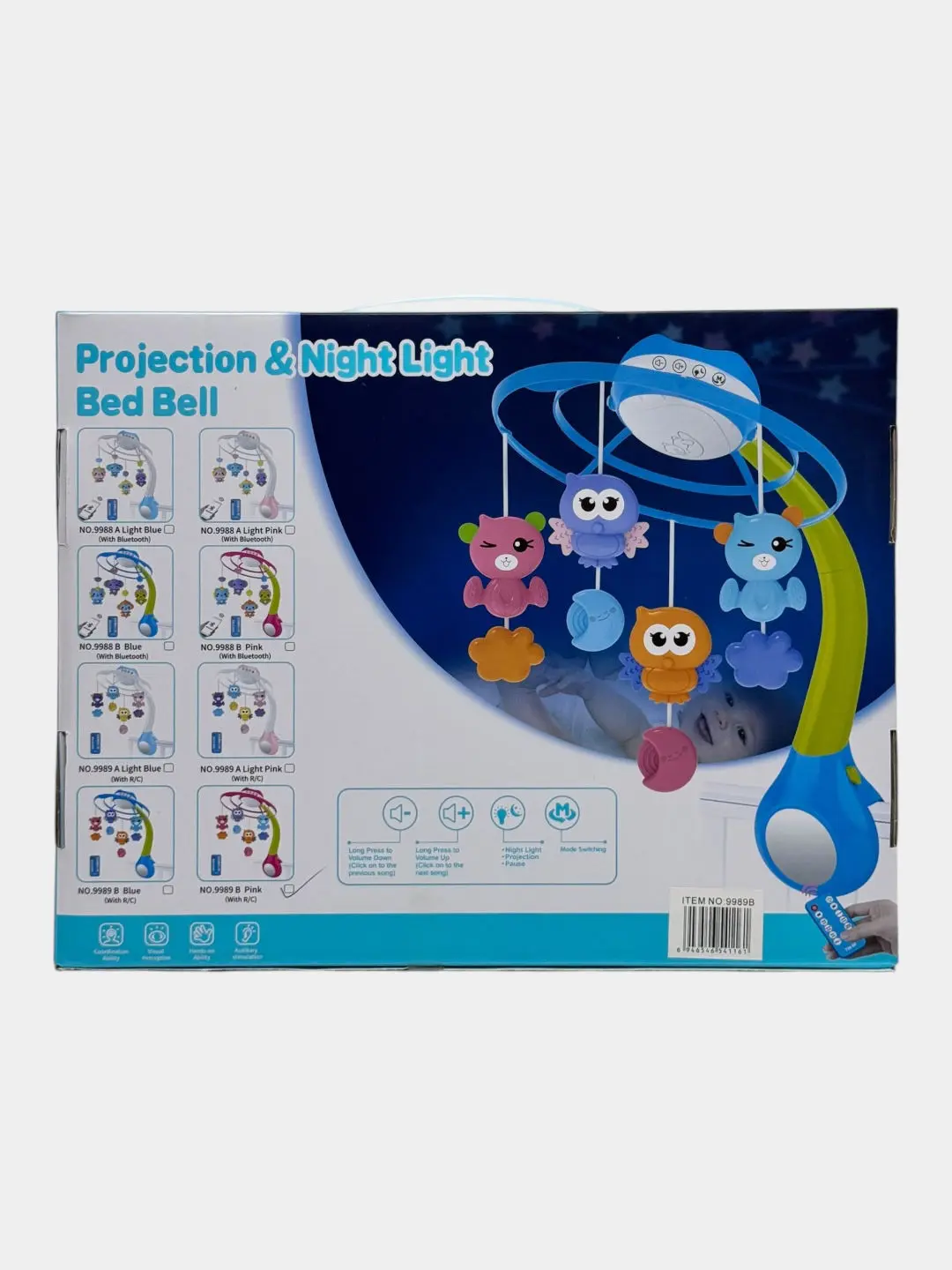 Kids Melody dasturlanadigan tun chirog'i-qo'ng'iroq, yulduzlar proyektori, Bluetooth-dinamik, yangi tug'ilgan chaqaloqlar uchun — 2-rasm