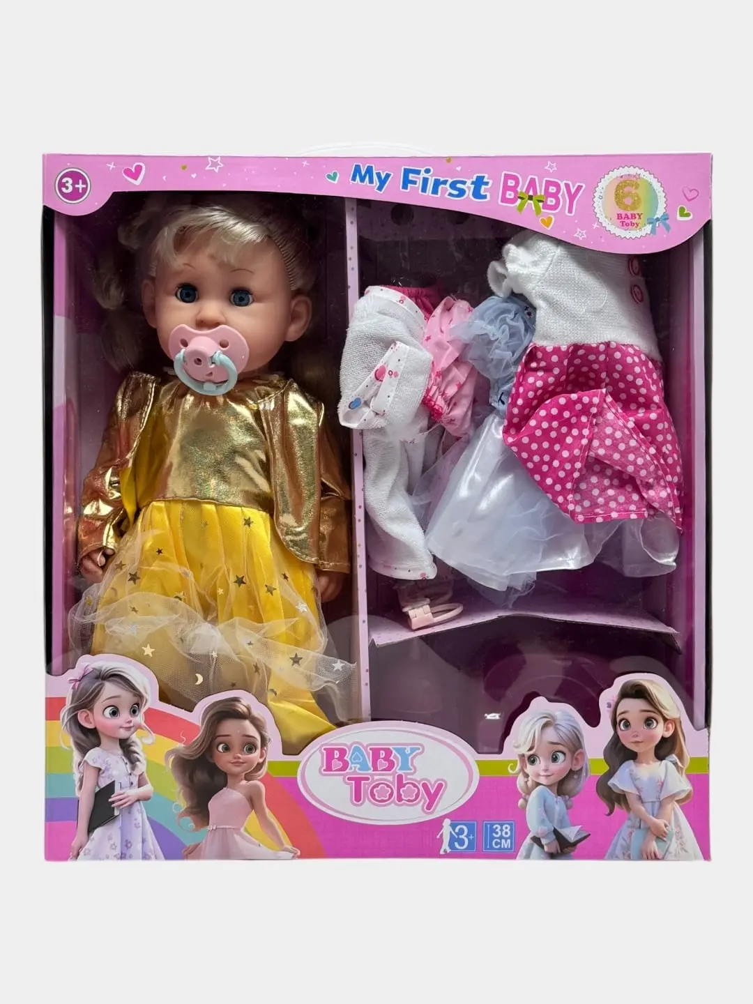 Baby Toby 38 sm pupsi, Realistik, Kiyimlar va aksessuarlar bilan, Rol o'yinlari uchun — 2-rasm