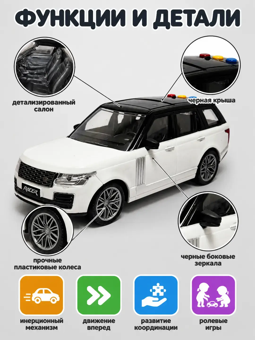 Range Rover 1:16 tortish mashinasi, Batafsil model, 3 yoshdan boshlab bolalar uchun, Haqiqiy dizayn — 3-rasm