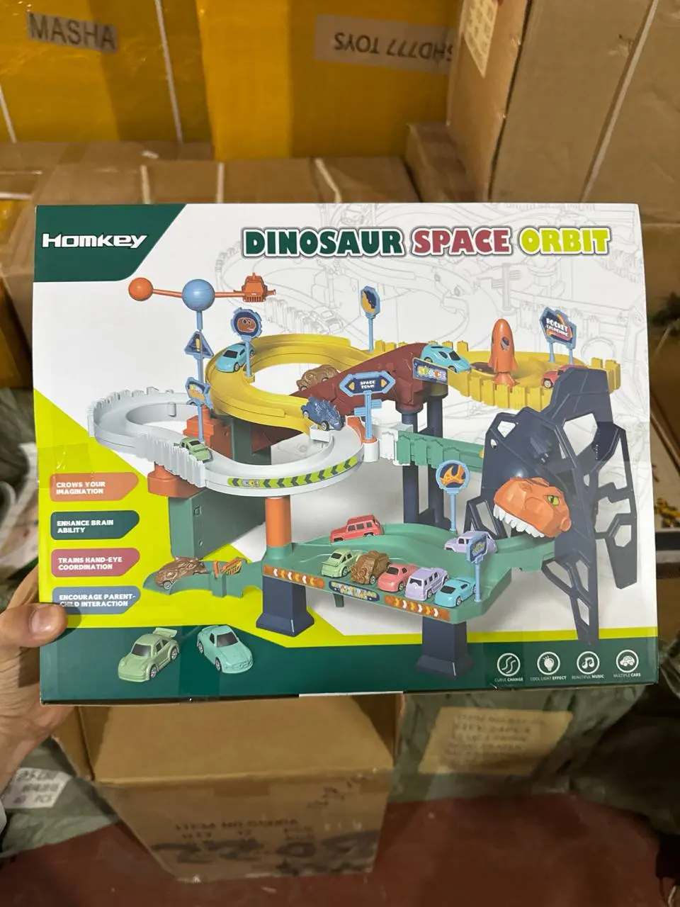 Dinosaur Space Orbit interaktiv avtotreki, Liftli parkovka va mashinalar, 3 yoshdan oshiq o'g'il bolalar uchun — 5-rasm