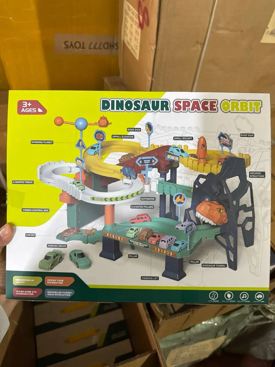 Dinosaur Space Orbit interaktiv avtotreki, Liftli parkovka va mashinalar, 3 yoshdan oshiq o'g'il bolalar uchun — 6-rasm
