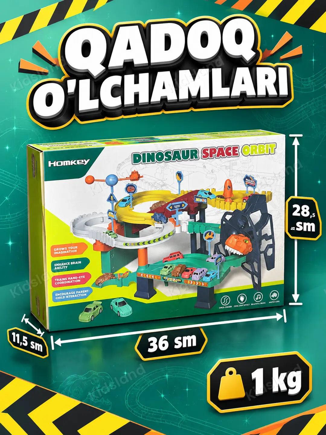 Dinosaur Space Orbit interaktiv avtotreki, Liftli parkovka va mashinalar, 3 yoshdan oshiq o'g'il bolalar uchun — 2-rasm