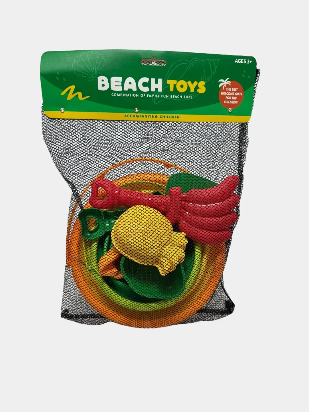 Bolalar uchun qum o'yinchoqlari to'plami Beach Toys chelak, belkurak va qoliplar bilan